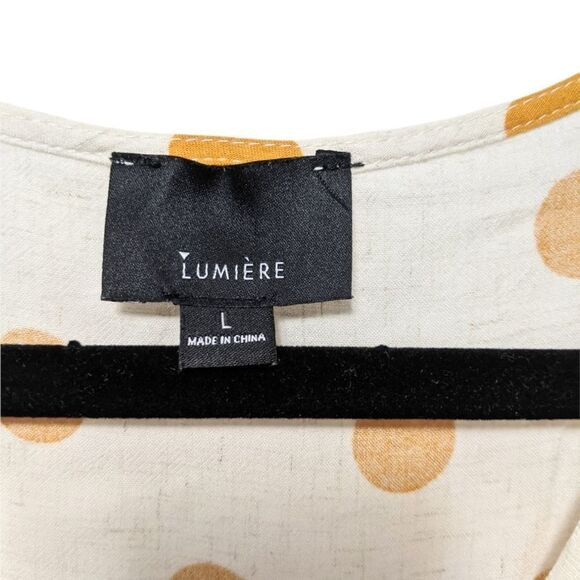 LUMIERE Linen Polka Dot Flutter Sleeve Crop Top L - Picture 3 of 6